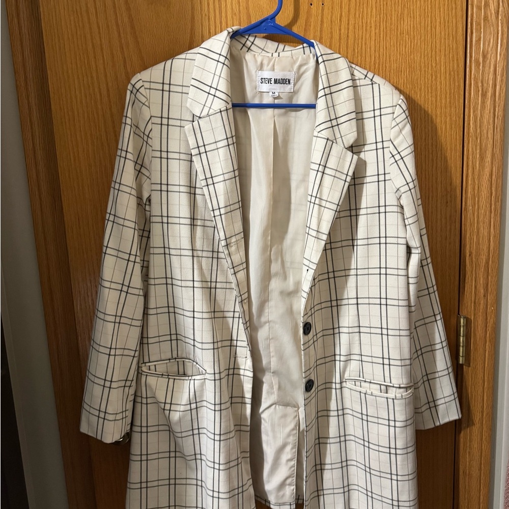 Steve Madden Cream and Black Plaid Blazer